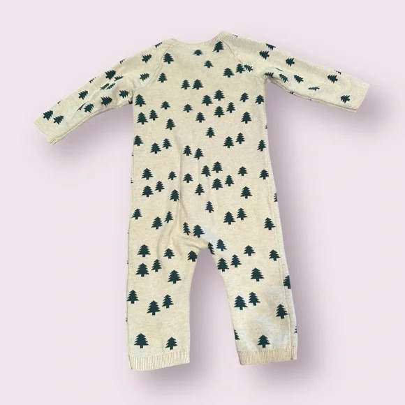 Carter's Baby Cream Knit Sweater Romper with Christmas Tree Print Size 9 Months - Picture 6 of 8